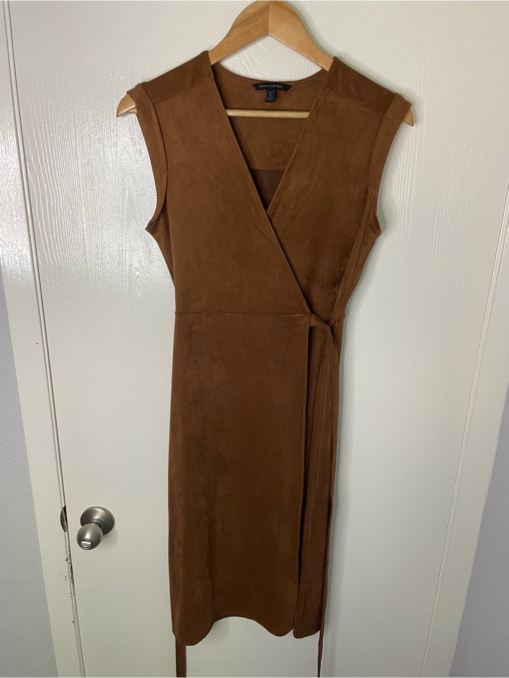 Banana Republic Faux Suede Wrap Dress Petite 2 Cognac NWOT